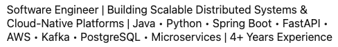 A LinkedIn headline containing a long list of technologies